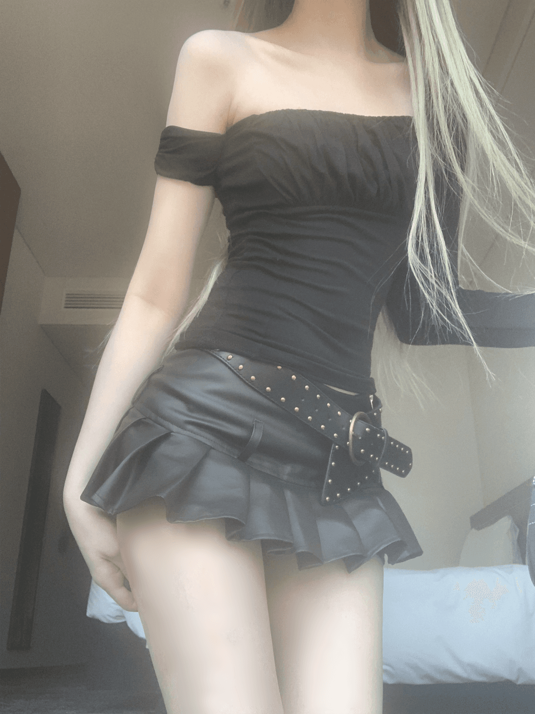 Gateni shirring unbal top (black)