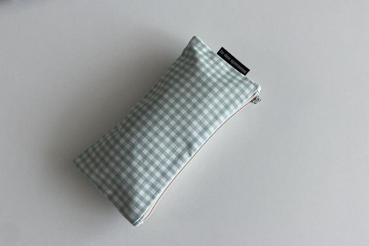 기본 민트 체크 필통(Simple mint check pencil case)