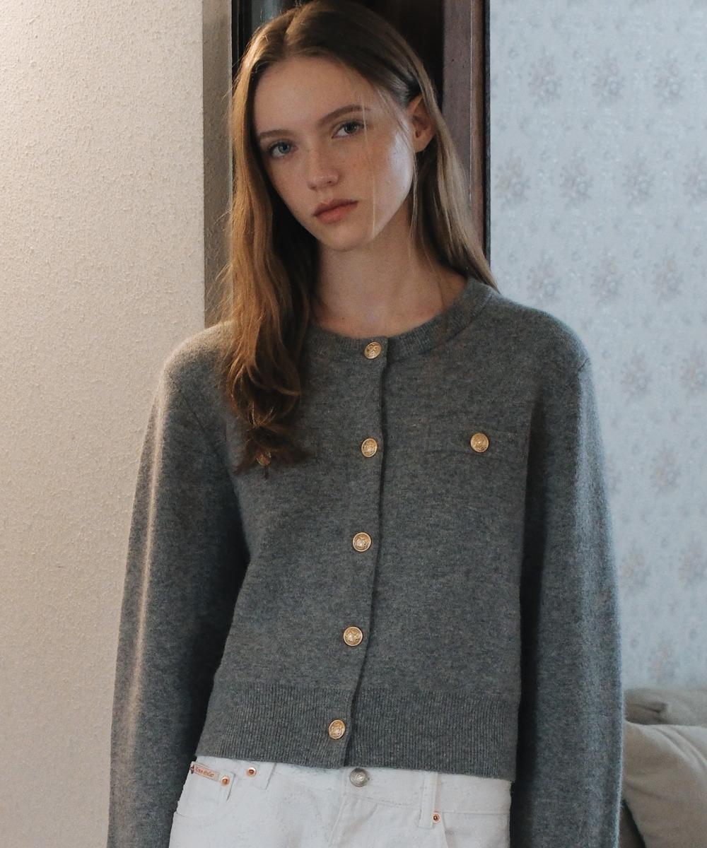 KN4267 울 블렌드 트위드 카디건_Melange gray