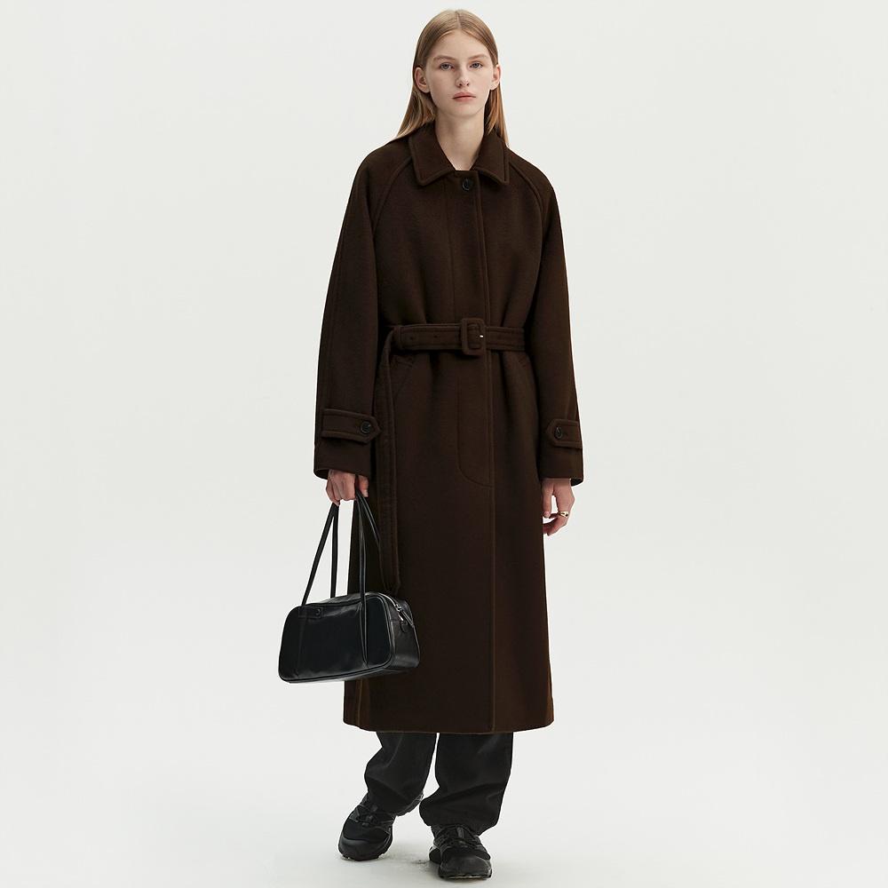 오버핏 울 발마칸 벨티드 롱코트 브라운 MDCT009BROWN