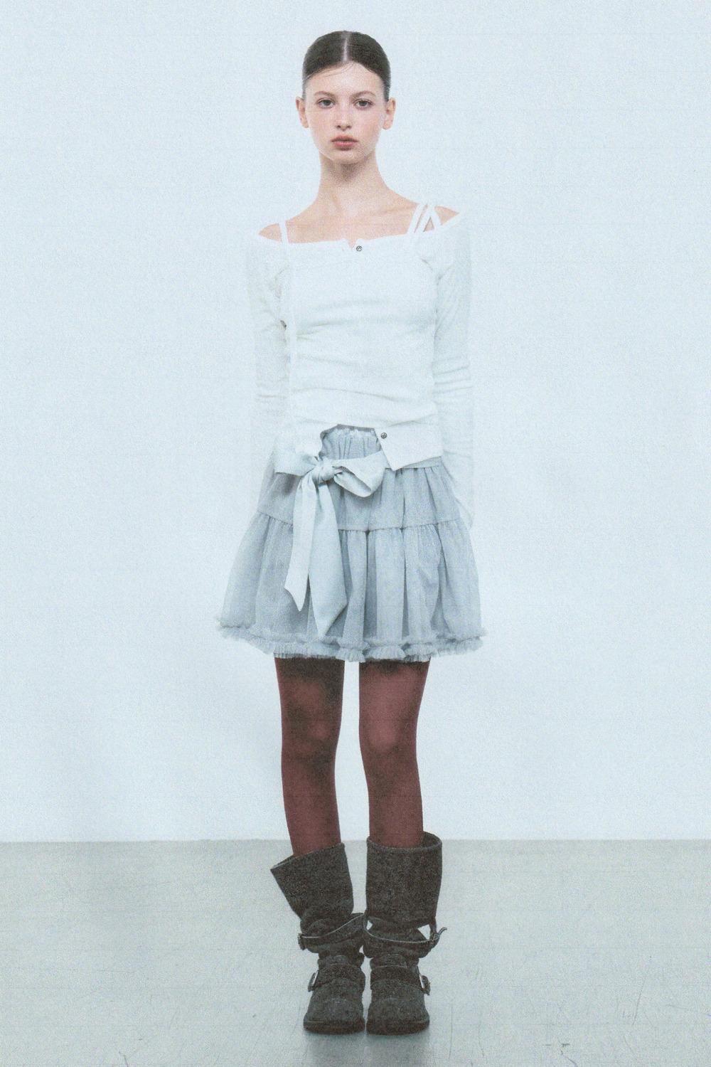 CHIFFON SILKY-TIE SKIRT (GREY)