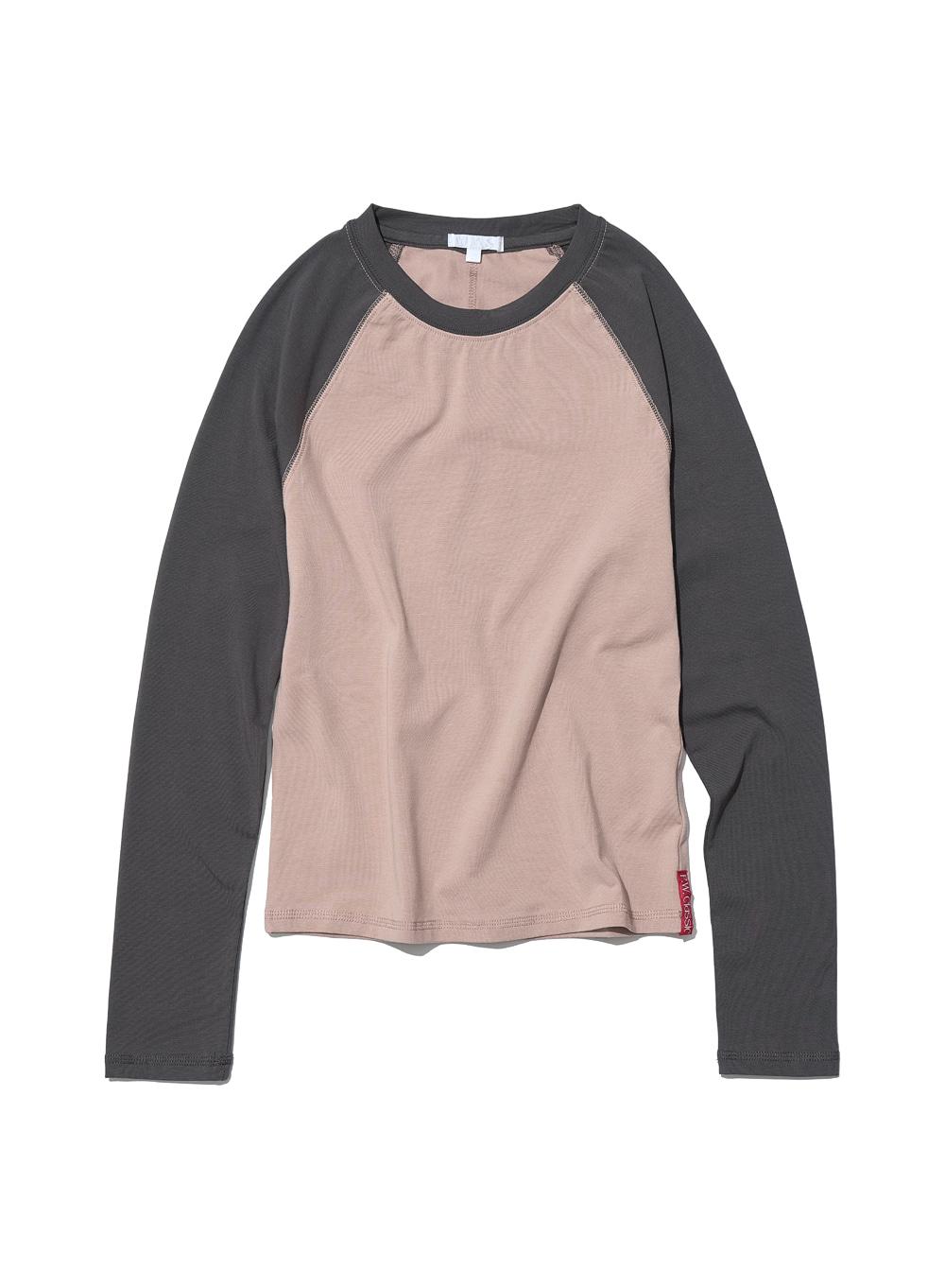 [WOMEN] PWC COLORBLOCK RAGLAN LONG SLEEVE TEE_CORAL BEIGE