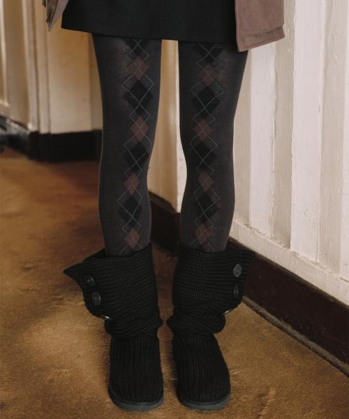 ARGYLE PATTERN TIGHTS, DEEP CHARCOAL