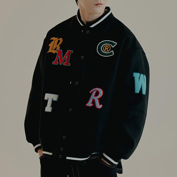 OUT FONT WOOL VARSITY JACKET_BLACK