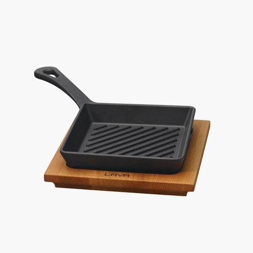 주물 미니 그릴 스킬렛 (블랙) + 나무받침 / L0006