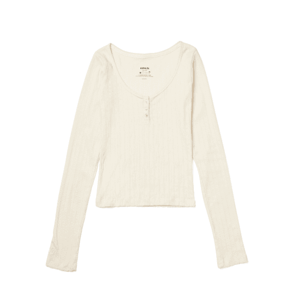 Pointelle Henley Long Sleeves(Warm ivory)