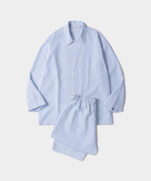 시어서커 롱슬리브 파자마 세트 BLUE