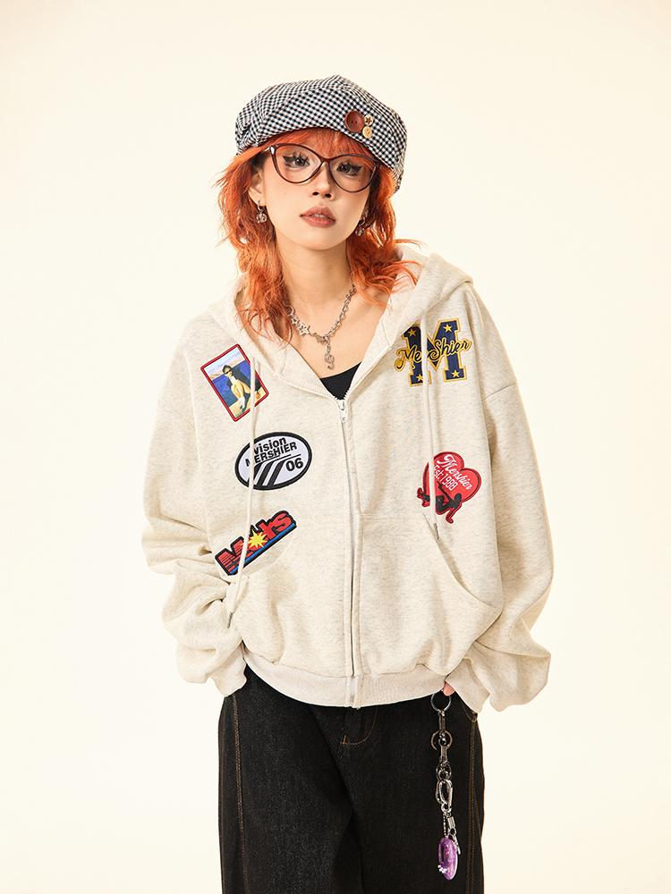 MAIKAO American Patch Loose Hoodie Jacket