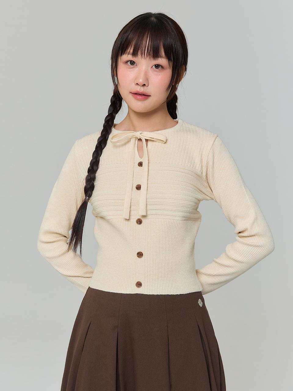 리본 버튼 슬림 니트 - 버터(RIBBON BUTTON SILM KNIT - BUTTER)
