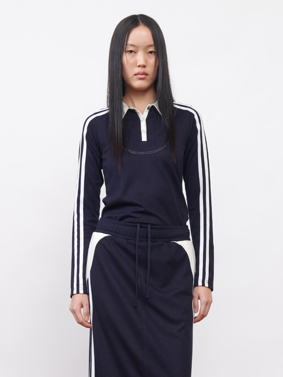 Football Long Sleeve Jersey Polo Navy Ivory