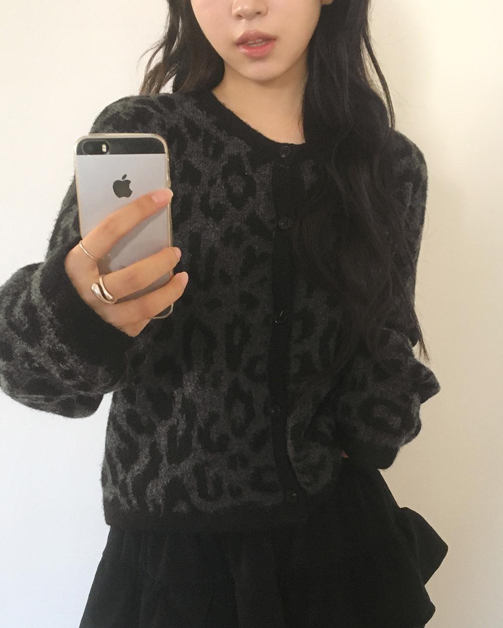 원더원더 노나 레오파드 호피 브러쉬 니트 가디건