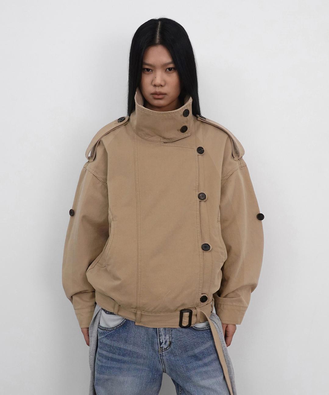 High Neck Cotton Jacket_Beige