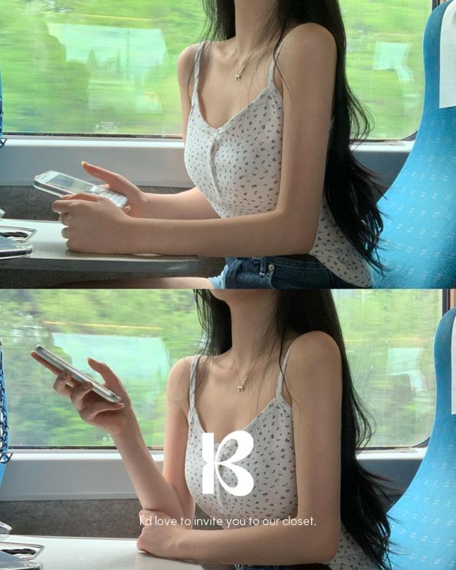 베이델리 [당일출고][MADE/부유방커버!]오사카 플라워 버튼 레이어드 나시