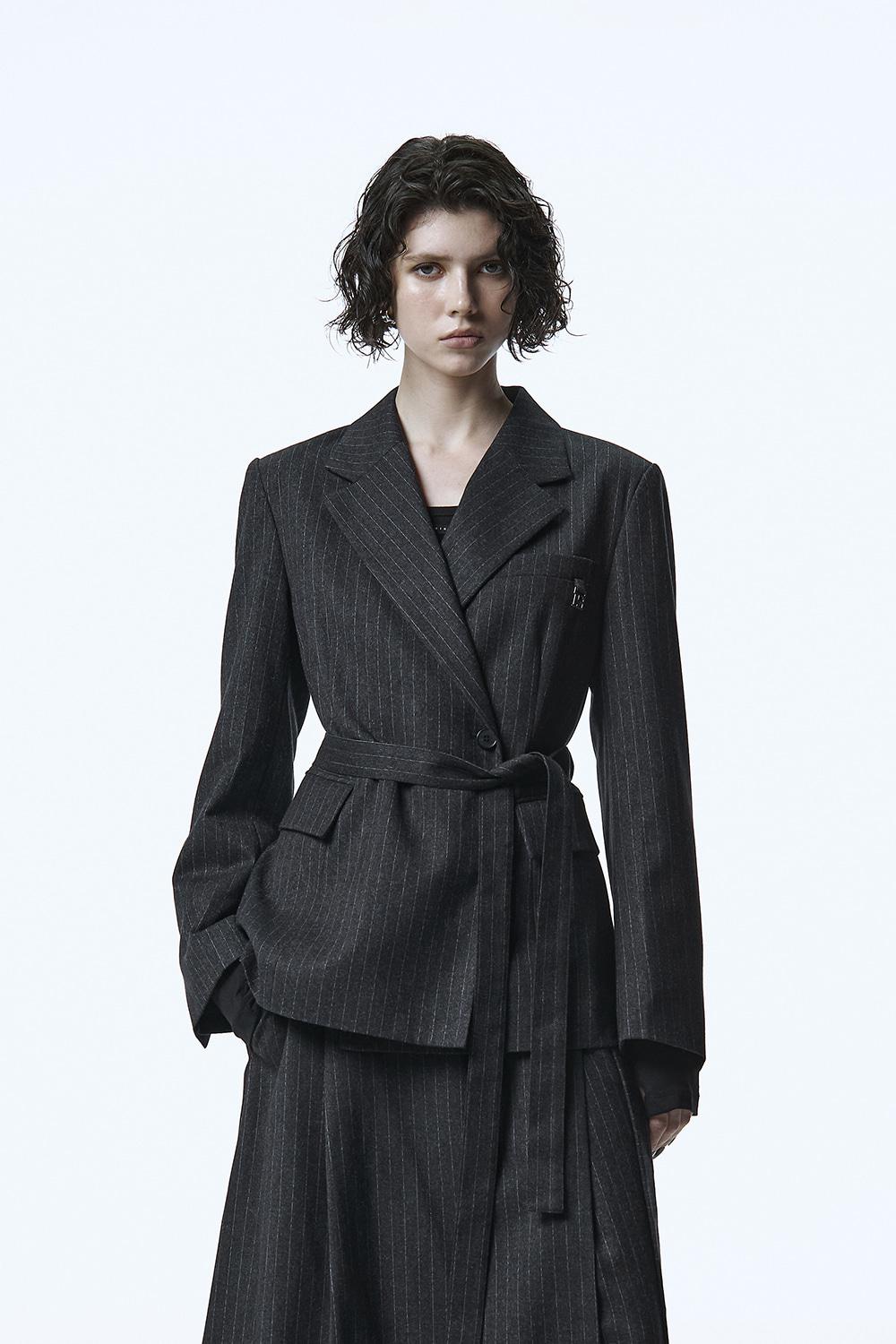 Belted Tailored Set-up Jacket [ Charcoal ]