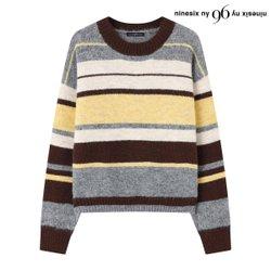 스트라이프 배색 라운드 긴팔 니트 (NP4KT013L0)