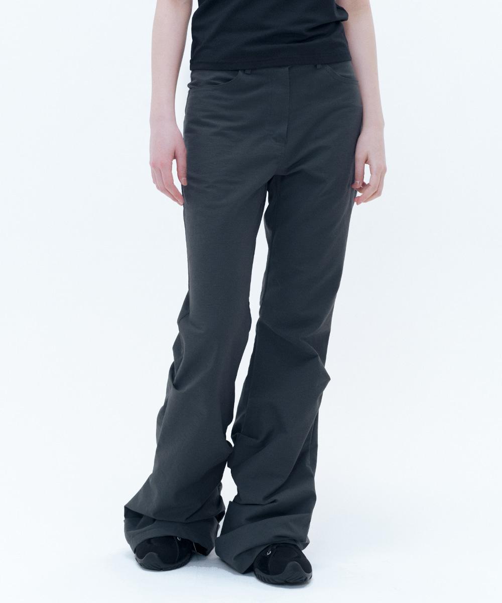 Cotton shirring bootscut pants CHARCOAL
