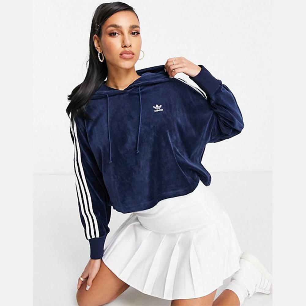 아디다스 오리지날 아디컬러 여성 벨벳 후디 후드티 네이비