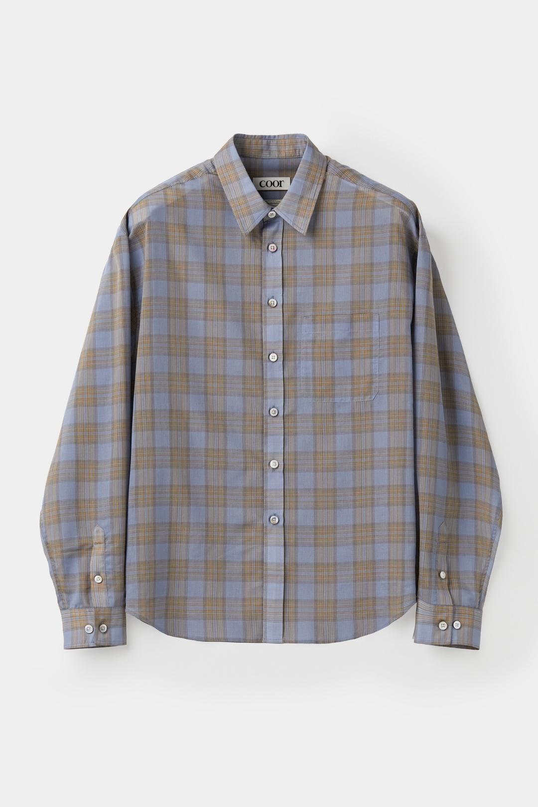 [W] 코튼 블렌드 시어 타탄 체크 셔츠 (블루체크)