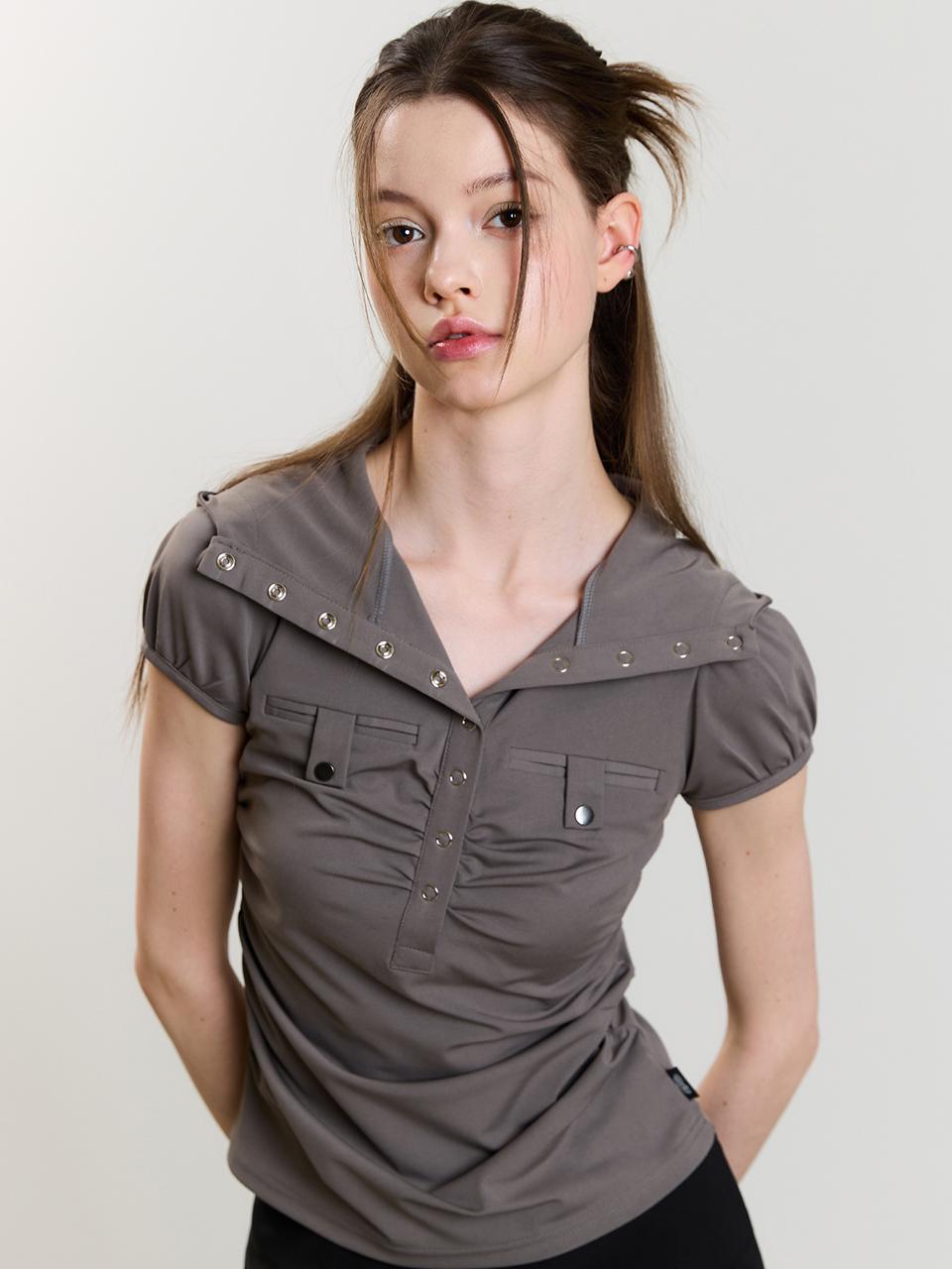 SM POCKET HOOD TEE(BROWN)