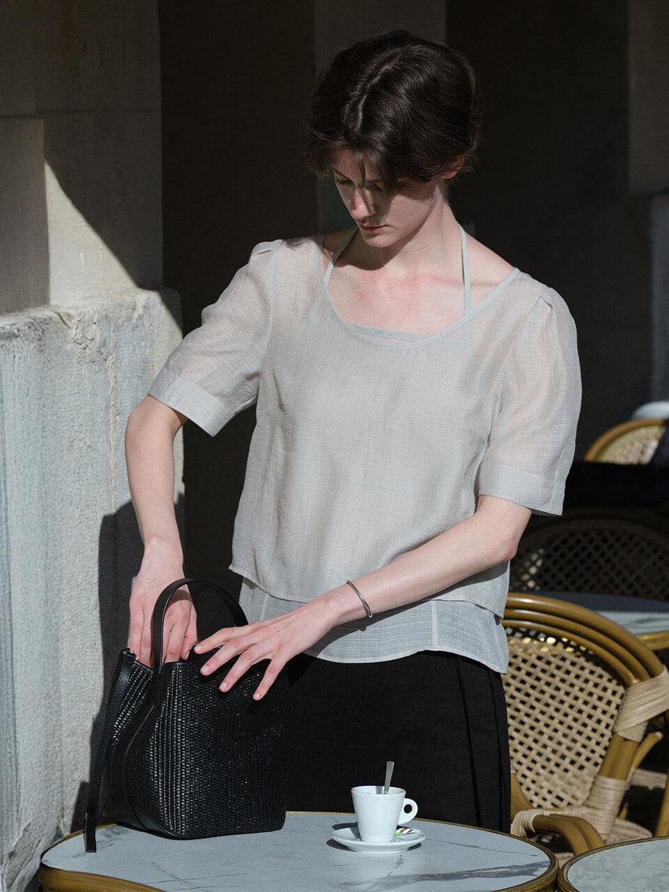 [LIGHT GREY 5/30 예약배송]Halter Layered Two-way Blouse SS5MB230_2color