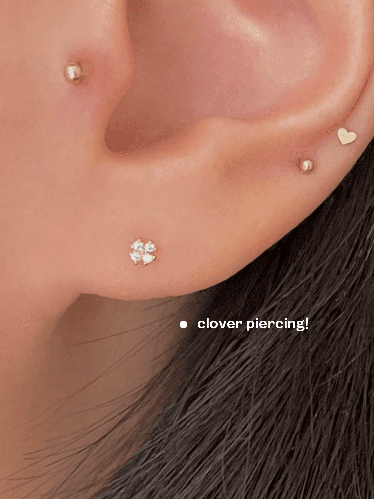 르앙 [14k gold] 작은 사각 클로버 큐빅 귀걸이 피어싱 (2type)