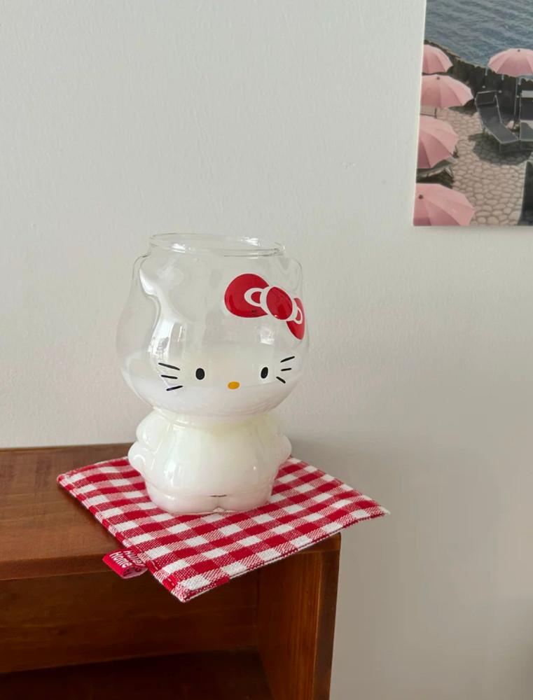 크림스튜디오 키티 얼굴 밀크 유리컵 유리잔