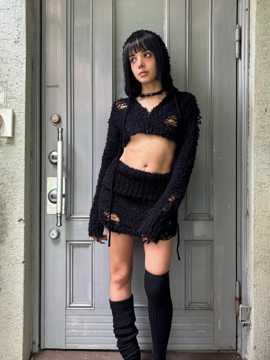 From knit hood zipup (Black)