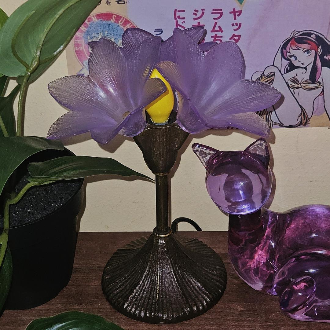 호야 크리스탈 퍼플 유리 꽃 탁상 램프