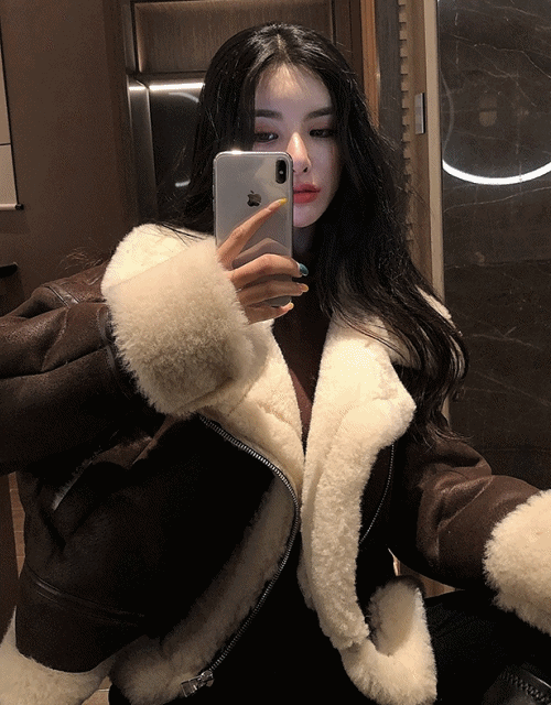 (당일출고) 핸듀 뽀글이 양털 라이더 가죽 무스탕 자켓