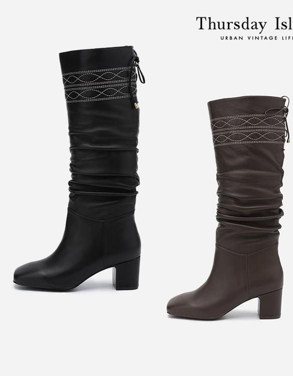 [Thursday Island] 스퀘어 토 셔링 롱부츠(T228MSE233W)