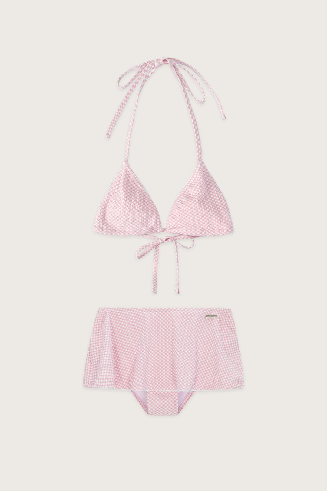 Gingham Check Skirt Bikini (Pink)
