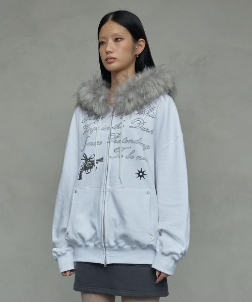 KILL SHOT FUR HOOD ZIP-UP_WHITE