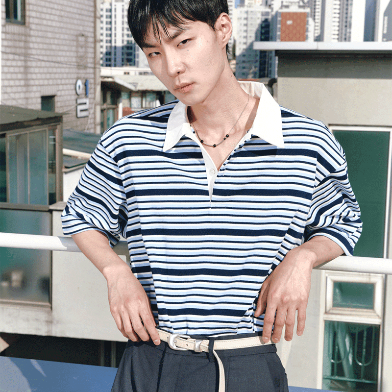 [BALLUTE] OVERSIZED RUGBY T-SHIRTS (BLUE STIRIPE)