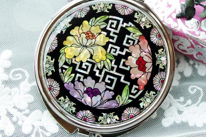 상감목단 자개손거울 자개거울 원형손거울