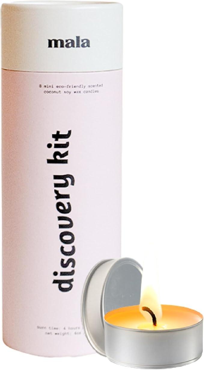 Mala Discovery Tealight Kit. Cereal, Milk & Sugar, Rosebud & Silk. Hand Poured Scented Candles for Home. Non Toxic, Coconut Soy Candle. Vegan Gifts for Women. (Pack of 8)