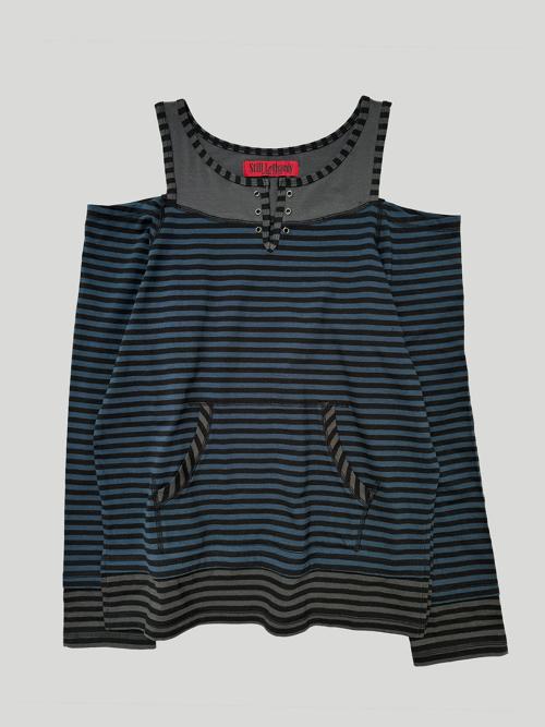 OVERLOCKED OFF-SHOULDER T-SHIRT: ST.BLUE