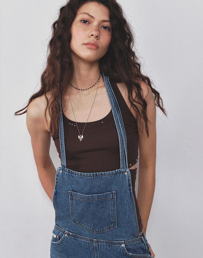 STUD HALTER TANKTOP - CHOCO BROWN