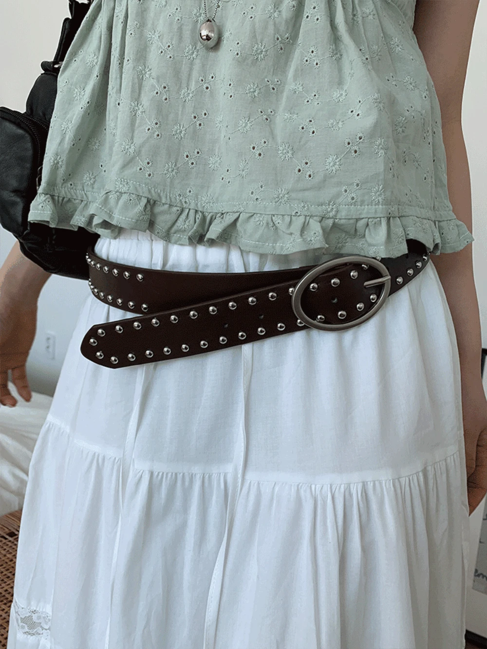 인데스 타원 두줄찡 스터드 벨트