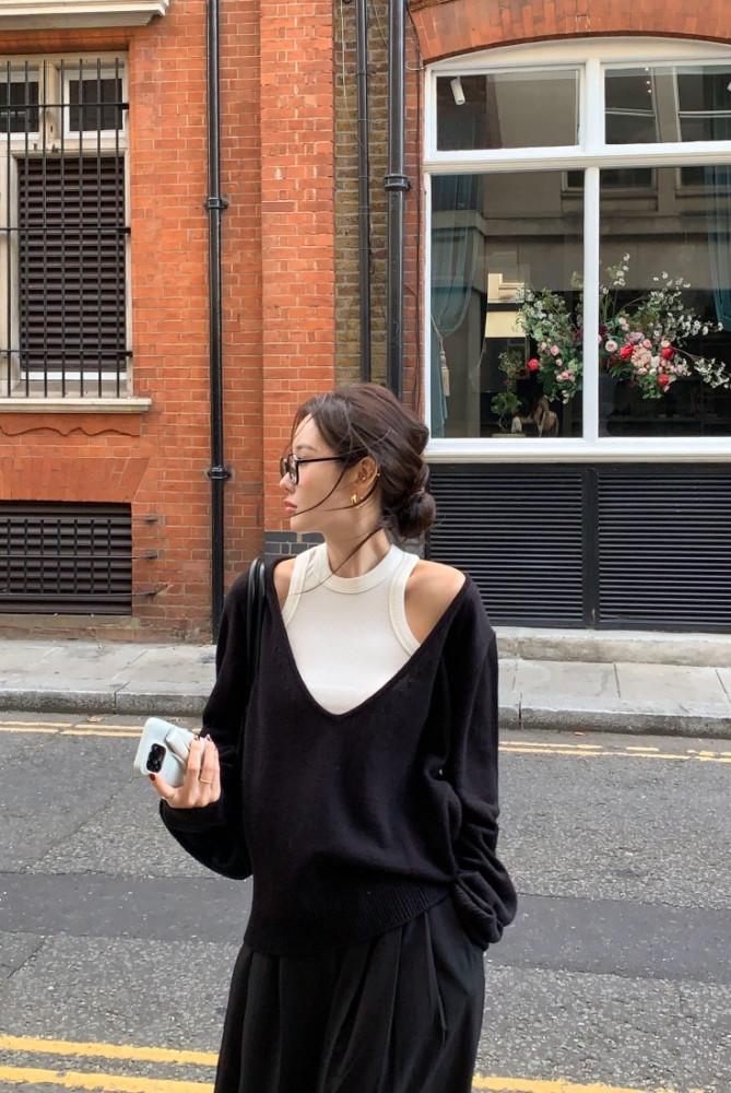 투웨이 딥 브이 니트