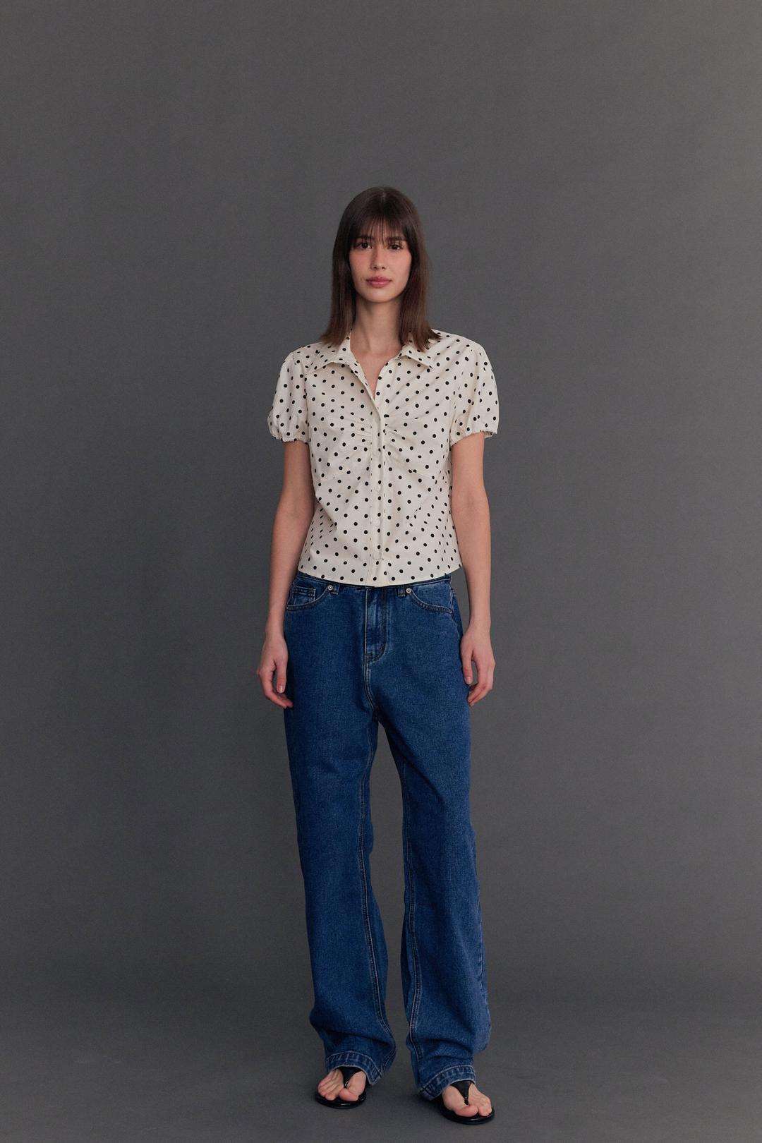 [3차예약배송6/19]Polka Dot Half Sleeve Shirt (cream)