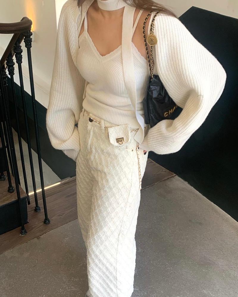 [미니 체인백 set] 여성 봄 허리체인 트위드 바지