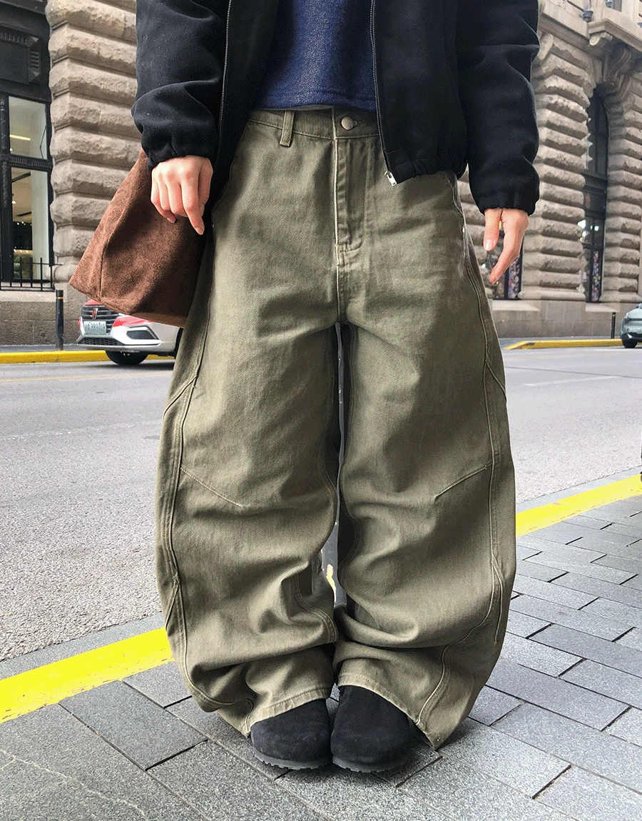 지브 피치 절개 커브드 팬츠 (2color)