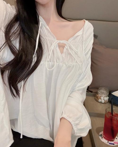 벌룬 블라우스 리본포인트 루즈핏 블라우스