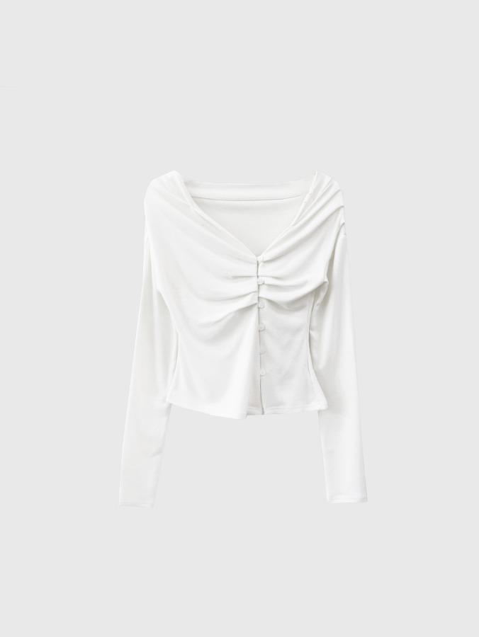 프롬뮤즈 shirring button crop cardigan