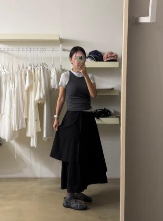 이런 상품 어때요? l날개SKl  주름 플리츠 훌 면 a라인 롱 미디 스커트 2color