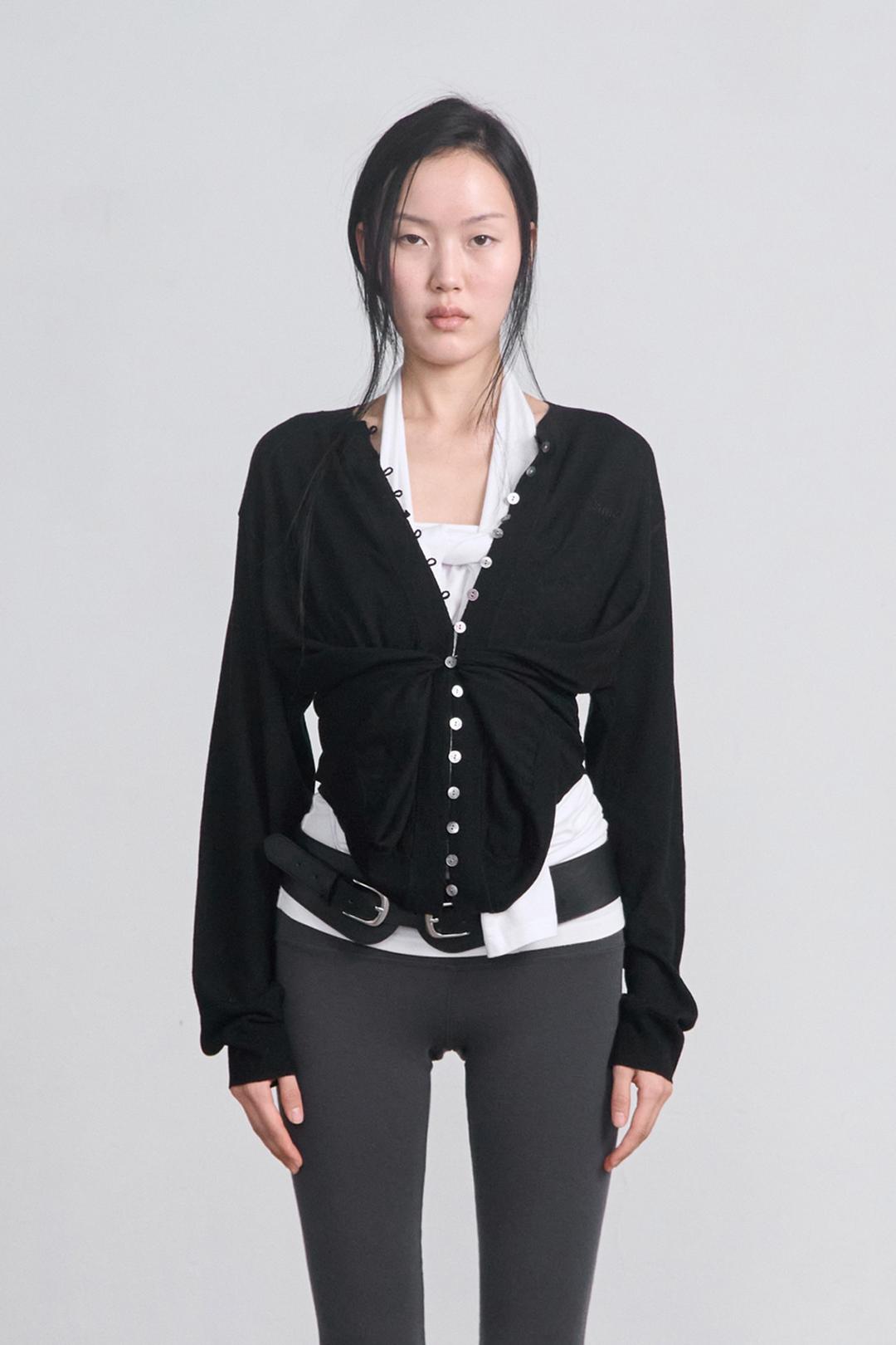 Pinch Knit Cardigan _ Black