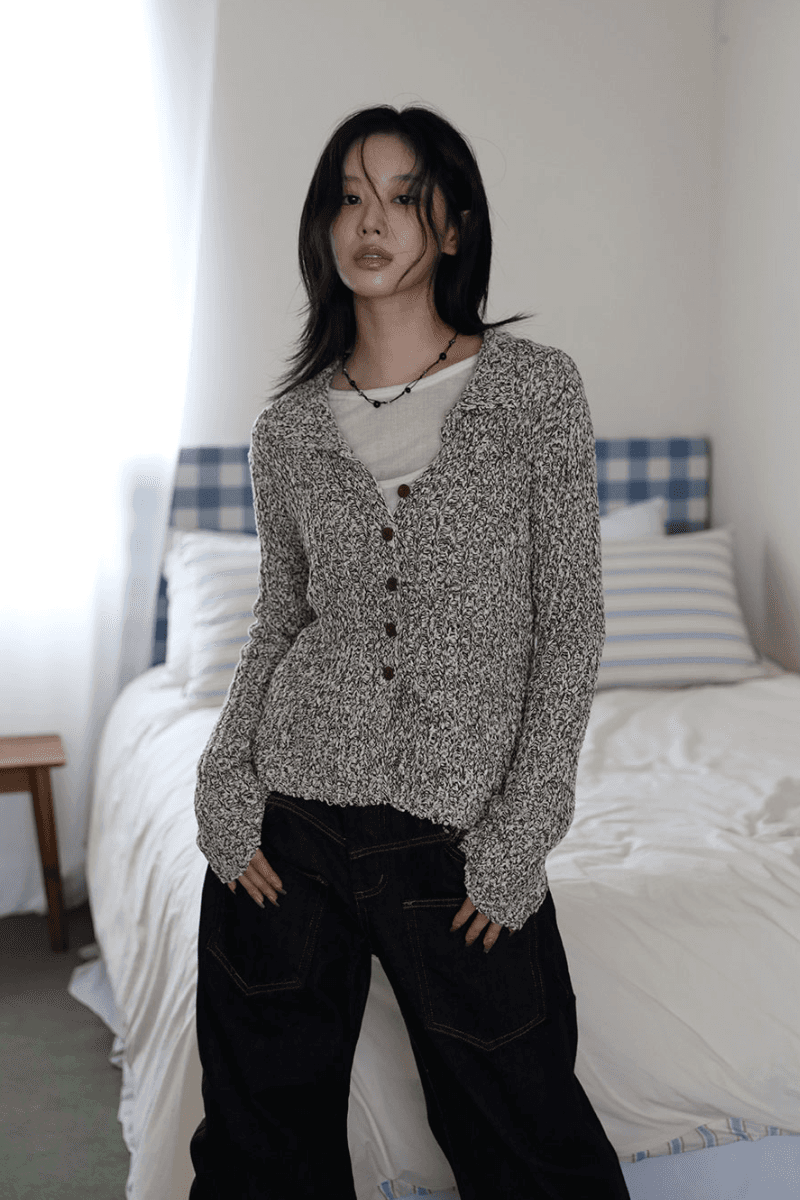 리프 카라 니트 가디건