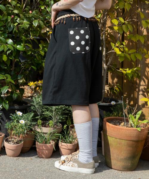 WXP055 도트 핀턱 스웻 버뮤다 팬츠 (BLACK)