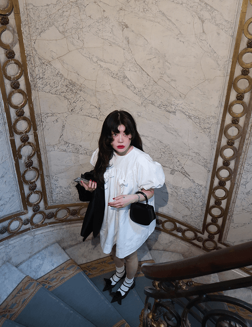 moire white puff dress