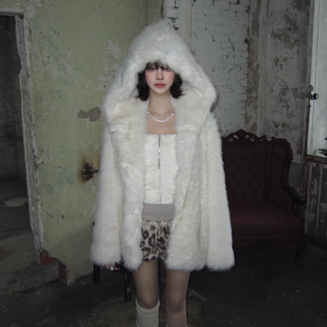 Hoodie fox fur-JK (White)